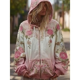 Dame 3D Print Vintage Boho Hoodie Patchwork Hoodie Sweatshirt Floral Zip Up s Floral Grafikk Motemessig Casual Langermet Hettegenser Gate Hverdagsbruk Patchwor