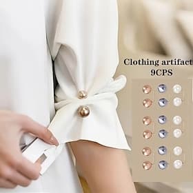 9pcs Anti-Exposure Brooch Pins in 3 Colors, Waist Cincher Clips, Clothing Fasteners, Versatile Decorative Safety Pins for Dresses, Tops, and Fashion Accessorie