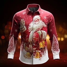 Christmas Men's Santa Claus Christmas Tree Christmas Bell Shirt Button Up Shirt Long Sleeve Funny Outdoor Holiday Spring Fall Turndown 3D Print Collared Shirts