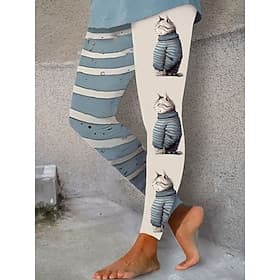 Women's Leggings Vacation Vintage Fashion Full Length High Waist Graphic Cat Printing Thermal Warm Soft Breathable Stretchy Daily Outdoor Vacation Blue Pink Pu