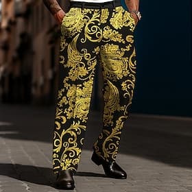 Herren Paisley-Muster Blumendruck Ethnisch Anzughose Hose Mittlere Taille Vintage-Retro Lässig Ferien Relaxed Fit Anzughose mit flacher Vorderseite und Seitent