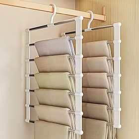 2PCS Pant Hangers Space Saving Stainless Steel Multi-Layer Closet Organizer for Jeans, Leggings, and Trousers Durable Clothes Rack for Home or Retail Use