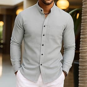 Homme Chemise Chemise gaufrée Chemise Décontractée Chemise à col officier Chemise Boutonnée Noir Blanche Vin Kaki manche longue Uni Col mandarin Quotidien Sort