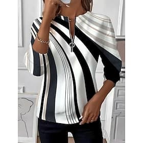 Damen Pullover Sweatshirt Sweatshirts mit Reißverschluss Patchwork Reißverschluss Druck Grafik Geometrisch Farbblock Mode Lässig Langarm Rundhalsausschnitt Nor — image 1