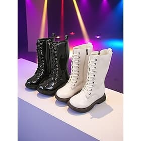 Korean Idol Inspired Pop Star Costume Shoes Girls' White Knee High Lace-Up Boots Fashion Performance Footwear for Dance and Stage Shows