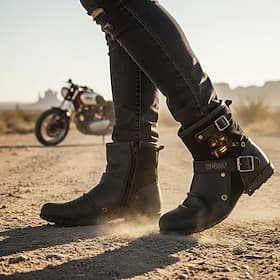 stivali da motociclista in pelle nera da uomo con cinturini con fibbia e design a teschio ricamato, resistenti ed eleganti per motociclisti e abbigliamento cas