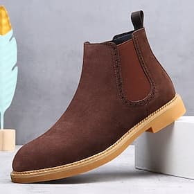 stivaletti chelsea da uomo in pelle scamosciata marrone con pannelli laterali elastici: eleganti stivaletti alla caviglia per abbigliamento casual, smart-casua