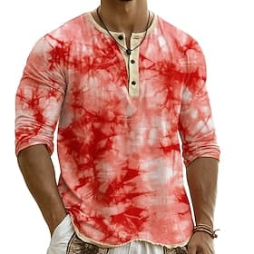 Men's Henley Shirt Tee Henley Top Long Sleeve Tie Dye Fashion Designer Casual Tie Dye Color Block Buttons Henley Casual Daily Outdoor Summer Spring All Seasons