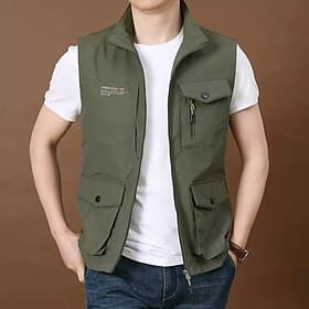 Per uomo Gilet da esterno Gilet Gilet da pesca All'aperto Quotidiano Moda Casual Primavera Autunno Tasca Nylon Confortevole Lettera Cerniera Collo alla coreana
