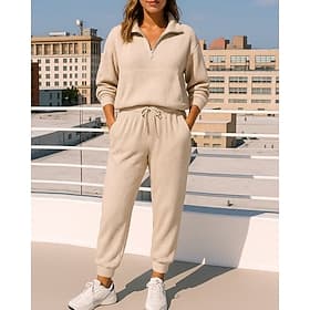 Women's 2 Piece Tracksuit Pullover Sweatshirt Sweatsuit Sets Drawstring with Pocket Solid Colored Clothing Suit Fall Black Blue Workout Outdoor Travel High Wai