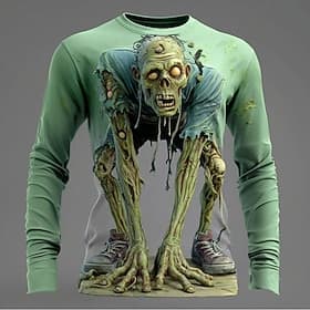 Herren Zombies 3D T Shirt Langarm T-Shirt 3D-Druck Rundhalsausschnitt Hemd Mode Übertrieben Straße Lässig Täglich Rosa Blau Purpur Sommer Frühling Herbst Bekle