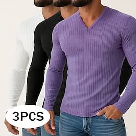 Per uomo Maglietta Canotta Muscolare Maglietta a Maglia a Coste Camicia a Maniche Lunghe Manica Lunga Scollo a V Primavera Autunno Inverno Semplice Striscia di