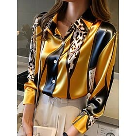 Women's Work Shirt Graphic Geometric Elegant Stylish Basic Long Sleeve Shirt Collar Regular Tops Daily Work Party Evening Wear Yellow Pink Khaki Spring, Fall,
