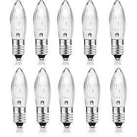 E10 34V 3W Candle Bulb with 7 Burn Points Replacement Bulb 30LM Warm White 2700K E10 Candle Bulb for Light Arches Christmas Trees String Lights10Pcs