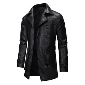 Men's Overcoat Trench Coat Long Trench Coat Vacation Daily Spring Fall PU Leather Windproof Outerwear Clothing Apparel Fashion Classic Plain Pocket Lapel Singl