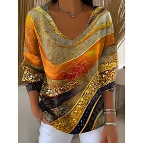 Women's Sweater Elegant Fashion Streetwear Floral Graphic V Neck Knitted Long Sleeve Regular Tops Knit Weekend Yellow Ginger Fall Winter