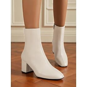Bottines blanches en similicuir pour femme – bottines tendance à talon carré et fermeture éclair latérale pour les tenues décontractées, professionnelles et qu