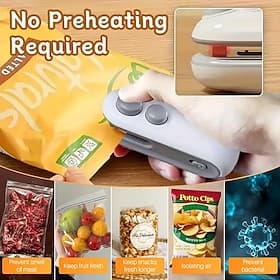 Mini Bag Sealer with Cutter and Magnet Portable Heat Sealing Machine for Snack, Chip, Cookie  Plastic Bags – Handheld Sealer with Magnetic Design, 16W Power, I