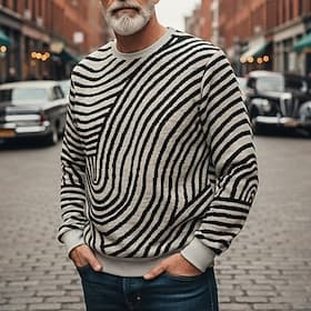 Men's Plaid / Striped / Chevron / Round Sweatshirt Sweatshirts Long Sleeve Sweatshirt Crewneck Vintage Retro Print Holiday Going out Festival Print Fall Winter