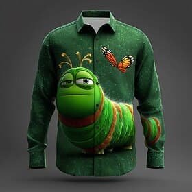 Herren Tiermotiv Insekten Raupe Hemd Knopfhemd Langarm Lustig Outdoor Ferien Frühling Herbst Umlegekragen 3D-Druck Hemden mit Kragen Grün 1# Grün 2# Grün 3# Du