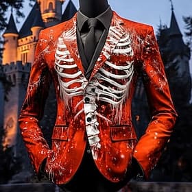 Homme Squelette Veste blazer Confortable Occasionnel Sombre Quotidien Tenue de soirée Festival Impression 3D Boutons Multi-poches Automne  Hiver Printemps Cran
