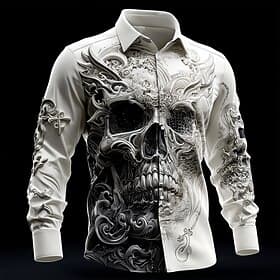 Men's Skull Intricate Floral Shirt Button Up Shirt Long Sleeve Dark Gothic Style Outdoor Holiday Spring Fall Turndown 3D Print Collared Shirts White 1 White