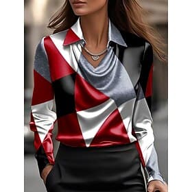 Women's Shirt Dressy Tops Formal Work Shirt Graphic Geometric Elegant Stylish Casual Long Sleeve Cowl Neck Regular Tops Work Party Evening Wear Daily Ruched Dr