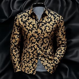 Men's Shirt Satin Shirt Striped Shirt Casual Shirt Button Up Shirt Paisley Formal Wedding Black Wine Blue Green Long Sleeve Collar Spring   Fall All Seasons Cl