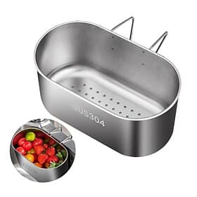 Stainless Steel Sink Drain Strainer Basket Kitchen Drain Filter with Perforated Mesh Design Heavy-Duty Oval Multi-Functional Dish Drainer for Filter Food Waste