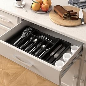 Large Silverware Drawer Organizer, Expandable Utensil Tray for Kitchen, BPA Free Flatware and Cutlery Holder, Adjustable Plastic Storage for Spoons Forks Knive