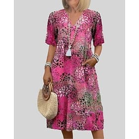 Women's Midi Dress Print Dress Fashion Modern Vacation Going out Regular Fit Graphic Short Sleeve V Neck Blue Red Purple Khaki Spring Fall