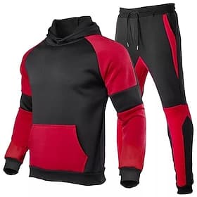 Men's 2 Piece Tracksuit Lounge Hoodie Sweatsuit Sets Color Block Clothing Suit Spring Fall Black Red Gym Workout Running High Waist Lightweight Fashion Long Sl