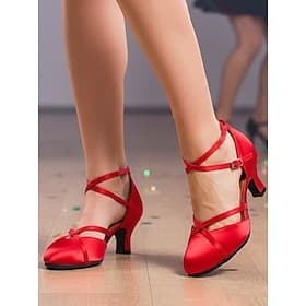 Escarpins de danse à lanières en satin rouge pour femmes - Chaussures de salon Gatsby vintage pour danse professionnelle et performances de fête