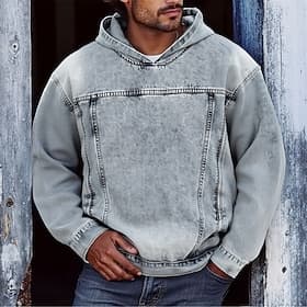 Homme Sweat à capuche Sweat à capuche en détresse Noir Bleu À capuche Uni Avec Poches Occasionnel Quotidien Sortir Polyester Streetwear Occasionnel Automne  Hi