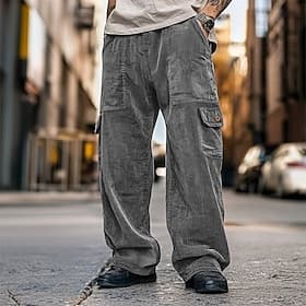 Homme Pantalons Cargo Pantalon cargo Pantalon en velours côtelé Avec Poches Boutons tissé Couleur Unie Uni Doux Respirant Longueur complète Occasionnel Quotidi