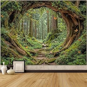 Beautiful Green Forest Tree Branch Circle Hole Landscape Hanging Tapestry Wall Art Large Tapestry Mural Decor Photograph Backdrop Blanket Curtain Home Bedroom