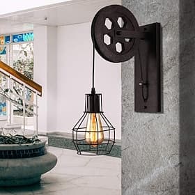 Industrial Vintage Adjustable 6.3 Wide Wall Sconce Wall Lights Lamp Fixture with Extendable Swing Arm, Rusty Wall Light with a Wheel