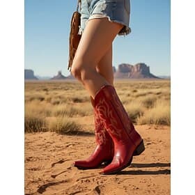 Bottes de cowboy western rouges brodées pour femmes, bottes de cowgirl à bout pointu à enfiler pour les concerts et festivals country