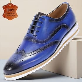 scarpe da uomo in vera pelle blu brogue oxford con punta a coda di rondine – eleganti scarpe eleganti da lavoro con lacci per matrimoni, feste e abbigliamento