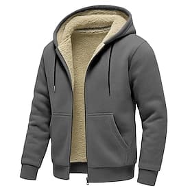 Men's Hoodie Full Zip Hoodie Fleece Hoodie Fleece lined Hoodie Black Light Grey Dark Gray Hooded Plain Casual Daily Sports  Outdoor Polyester Streetwear Cool S