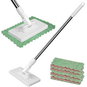 Disposable Dust Mop with 4 Reusable Cloths 39 Long Handle Wet and Dry Mopping Sweeper Stick with Locking Head  Sweeping Cloths for Multi Surface Floor Cleaning