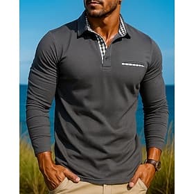 Homme T-shirt POLO manche longue Col Rabattu Top Extérieur Respirant Printemps Automne Polyester Noir Vert Véronèse Rouge Tennis Le golf Course