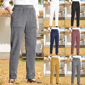 Women's Trousers Corduroy Pants Tapered pants Fashion Streetwear Casual Full Length High Waist Solid Color Pocket Elastic Waist Straight Leg Soft Comfortable B