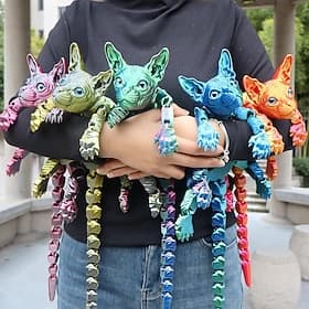 3D Printed Articulated Cat Figure Realistic Hairless Cat Decoration 3D Printed Sphynx Cat Animal Fidget Stress Relief Desk Pet Office Home Decor for Cat Lover