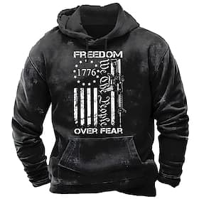 4th of July 2026 250th Memorial Day Men's Streetwear Designer US Flag Crew Neck Long Sleeve Hoodie Sweatshirt Outdoor Street