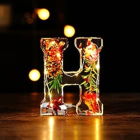 1 Stück 11,5 cm 26 Buchstaben LED-Nachtlicht, trockene Blume warmes Licht Schreibtisch-Dekoration Licht, Ornament Licht, Weihnachten Halloween Hochzeit Geburts