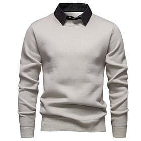 Men's Pullover Sweater Jumper Knit Sweater Ribbed Knit Regular Tops Knitted Fleece Plain Turndown Fashion Basic Vacation Daily Wear Clothing Apparel Winter Bla