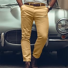 Homme Pantalons Chinos Pantalon chino Pantalon décontracté Boutons Poche Avant Uni Confort Doux Affaires Quotidien Sortir Mode Streetwear Kaki clair Noir Micro