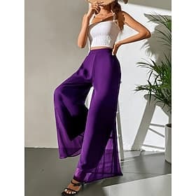 Women's Wide Leg Chinos Fashion Streetwear Basic Full Length High Waist Plain Elastic Waistband Comfy Soft Comfortable Stretchy Outdoor Street Causal Dark Brow