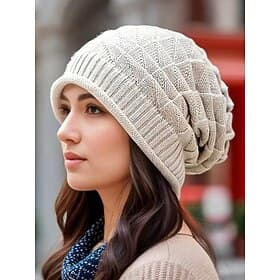Women's Slouchy Knit Beanie – Soft Winter Warm Hat, Casual Stretchy Skull Cap for Outdoor Travel  Daily Wear